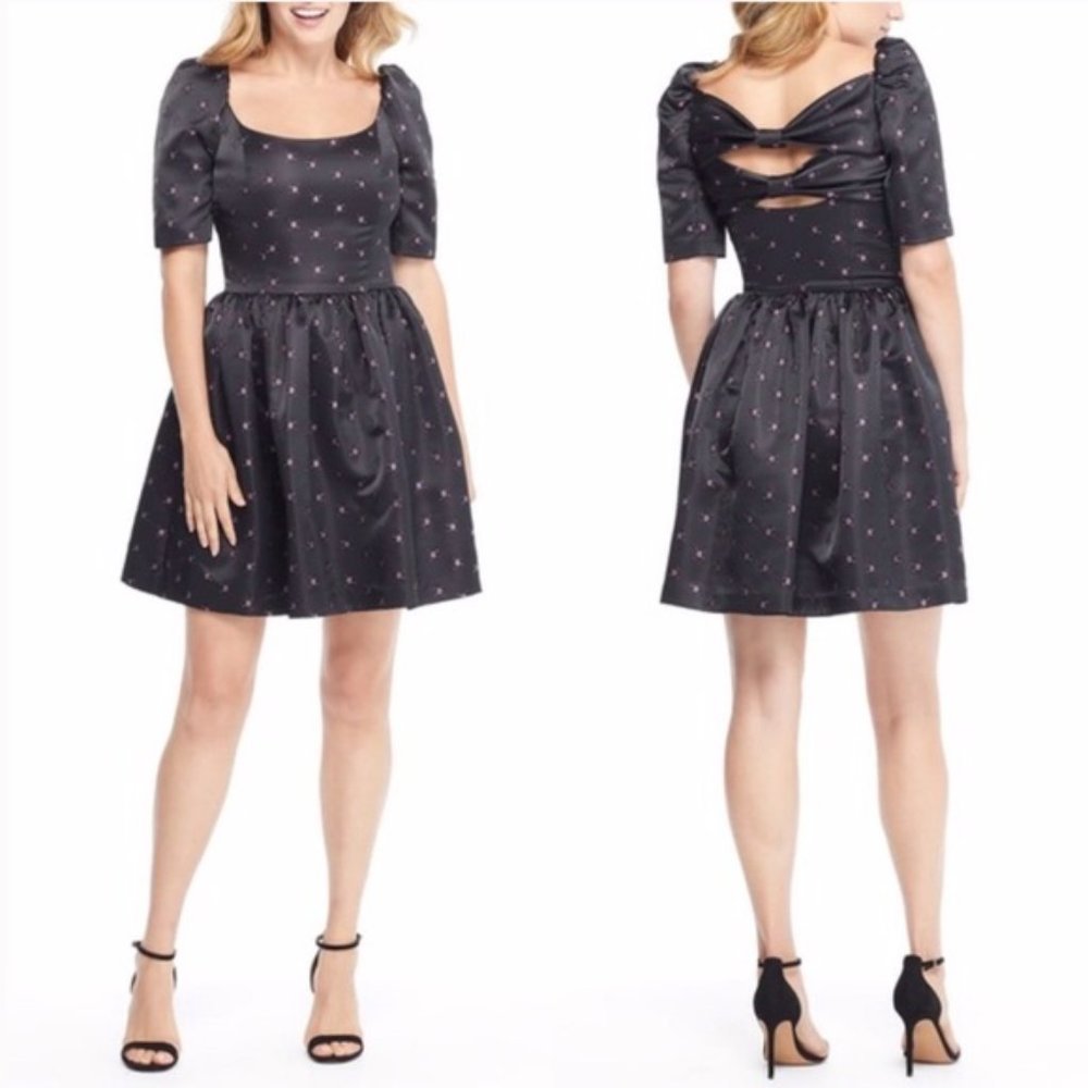 Gal Meets Glam Maude Black Satin Babydoll dress 00